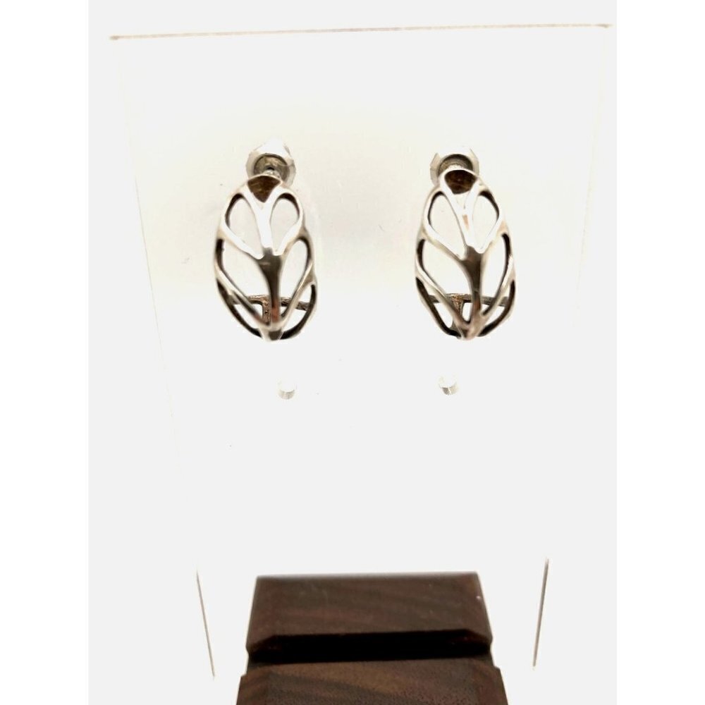 Abstract Cutout Leaf Sterling Silver Earrings